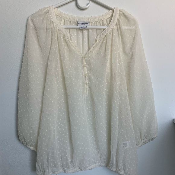 Liz Claiborne Petite Sheer Textured Blouse Womens L petites - Picture 2 of 9